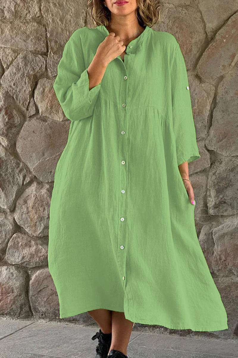 Wholesale Green Casual Simplicity Solid Buttons Mandarin Collar Shirt ...