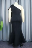Black Sexy Formal Solid Patchwork With Bow Oblique Collar Evening Dress Dresses