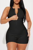 Black Sexy Casual Solid V Neck Skinny Rompers
