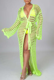 Yellow Sexy Solid Bandage Hollowed Out Patchwork Swimwears Cover Up