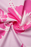 Pink Casual Print Basic V Neck Short Sleeve Dress