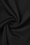 Black Casual Solid Patchwork Slit O Neck Wrapped Skirt Dresses