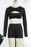 Black Sexy Casual Solid Basic O Neck Long Sleeve Three Piece Set