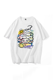 White Vintage Cute Print Patchwork Letter O Neck T-Shirts