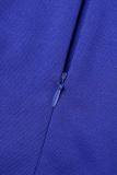 Royal Blue Casual Print Patchwork Slit O Neck Dresses
