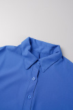 Blue Casual Solid Patchwork Turndown Collar Regular Romper