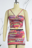Colour Sexy Print Backless Spaghetti Strap Sleeveless Two Pieces
