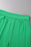 Green Casual Solid Backless Oblique Collar Sleeveless Two Pieces
