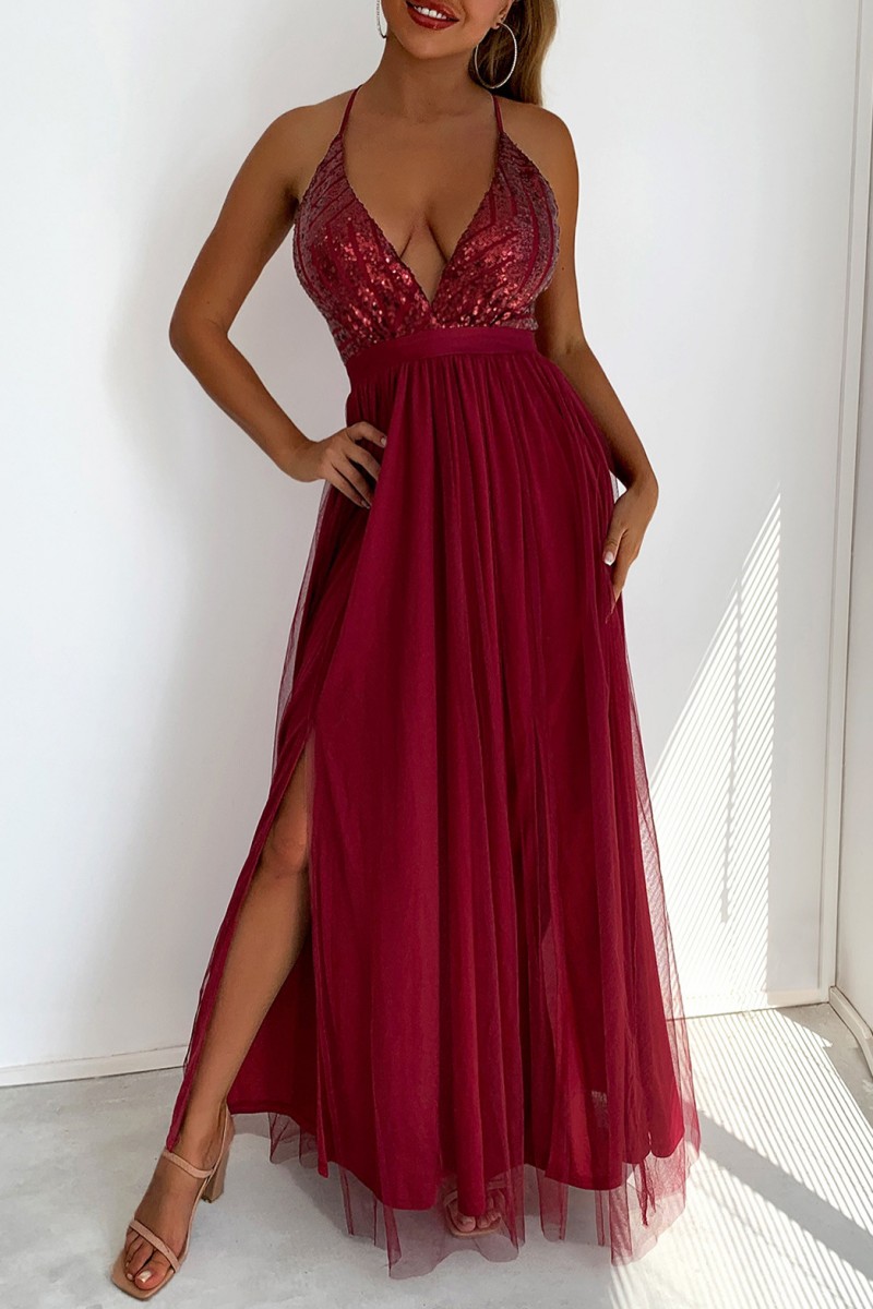 Sparkly White Sequins Side Slit Spaghetti Strap Ruffles Prom Dress