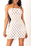 White Sexy Solid Hollowed Out See-through Backless Strapless Sleeveless Dress Dresses