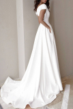 White Celebrities Elegant Solid Asymmetrical Solid Color V Neck Evening Dress Dresses