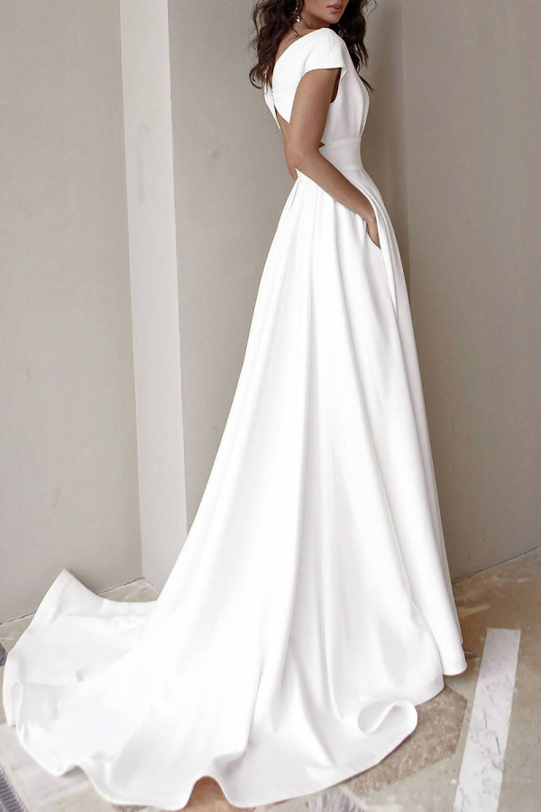 Celebrities Elegant Solid Backless Strap Design V Neck Evening Dress Dresses