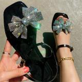 Black Casual Patchwork With Bow Rhinestone Square Comfortable Out Door Shoes