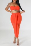 Orange Sexy Solid Patchwork Backless Strapless Sleeveless Two Pieces