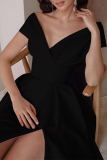 Black Celebrities Elegant Solid Asymmetrical Solid Color V Neck Evening Dress Dresses