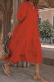 Red Fashion Vintage Solid Patchwork O Neck Princess Dresses