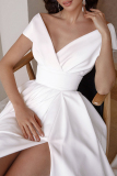White Celebrities Elegant Solid Asymmetrical Solid Color V Neck Evening Dress Dresses