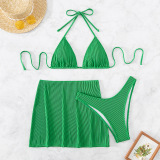 Green Sexy Solid Bandage Backless Swimsuit Three Piece Set (With Paddings)