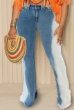 The cowboy blue Casual Patchwork Contrast Mid Waist Regular Denim Jeans