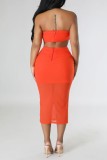 Rose Red Sexy Solid Patchwork Backless Strapless Sleeveless Two Pieces