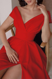 Red Celebrities Elegant Solid Asymmetrical Solid Color V Neck Evening Dress Dresses