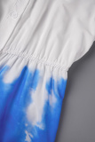 Blue Casual Print Bandage V Neck Regular Jumpsuits