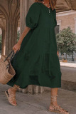 Green Fashion Vintage Solid Patchwork O Neck Princess Dresses