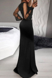Black Casual Elegant Patchwork Sequined V Neck Irregular Dress Dresses