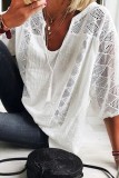 White Casual Solid Patchwork U Neck Tops