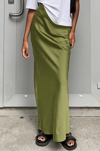 Green Casual Solid Patchwork Regular Straight Solid Color Bottoms