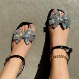 Black Casual Patchwork With Bow Rhinestone Square Comfortable Out Door Shoes