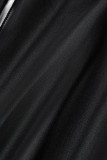 Black Casual Solid Slit Contrast O Neck Regular Jumpsuits