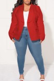Red Casual Solid Patchwork Cardigan Turn-back Collar Plus Size Overcoat