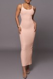 Light Pink Casual Solid Basic Spaghetti Strap Long Dress Dresses