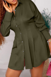 Army Green Casual Solid Patchwork Turndown Collar Shirt Dress Dresses
