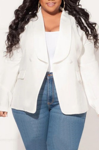 White Casual Solid Patchwork Cardigan Turn-back Collar Plus Size Overcoat