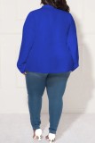 Blue Casual Solid Patchwork Cardigan Turn-back Collar Plus Size Overcoat