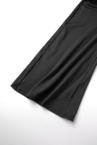 Black Street Solid Hollowed Out Patchwork Backless U Neck Regular Jumpsuits
