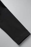 Black Casual Solid Basic Square Collar Skinny Romper