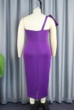 Purple Sexy Formal Solid Patchwork Backless Oblique Collar Evening Dress Dresses