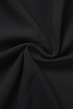 Black White Casual Solid Slit Contrast O Neck Regular Jumpsuits
