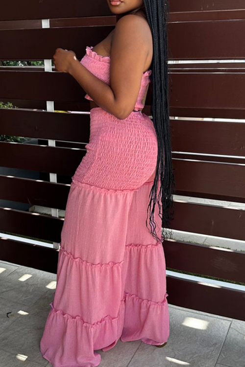 Pink Sexy Casual Solid Backless Strapless Sleeveless Two Pieces