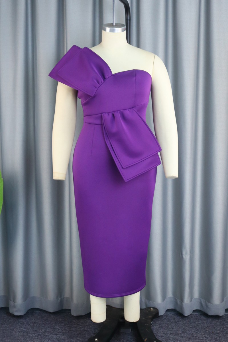 Wholesale Purple Sexy Formal Solid Patchwork Backless Oblique Collar Evening Dress Dresses