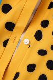 Yellow Casual Print Patchwork Mandarin Collar Long Sleeve Dresses