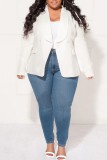 Blue Casual Solid Patchwork Cardigan Turn-back Collar Plus Size Overcoat