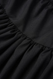 Black Sexy Casual Solid Frenulum Backless V Neck Sleeveless Dress Dresses