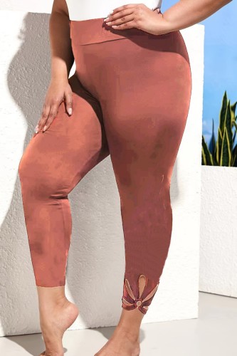 Pink Casual Solid Hollowed Out Plus Size 