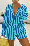 Sky Blue Casual Print Patchwork Turndown Collar Long Sleeve Two Pieces