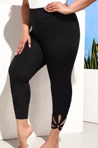 Black Casual Solid Hollowed Out Plus Size 
