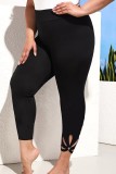 Green Casual Solid Hollowed Out Plus Size